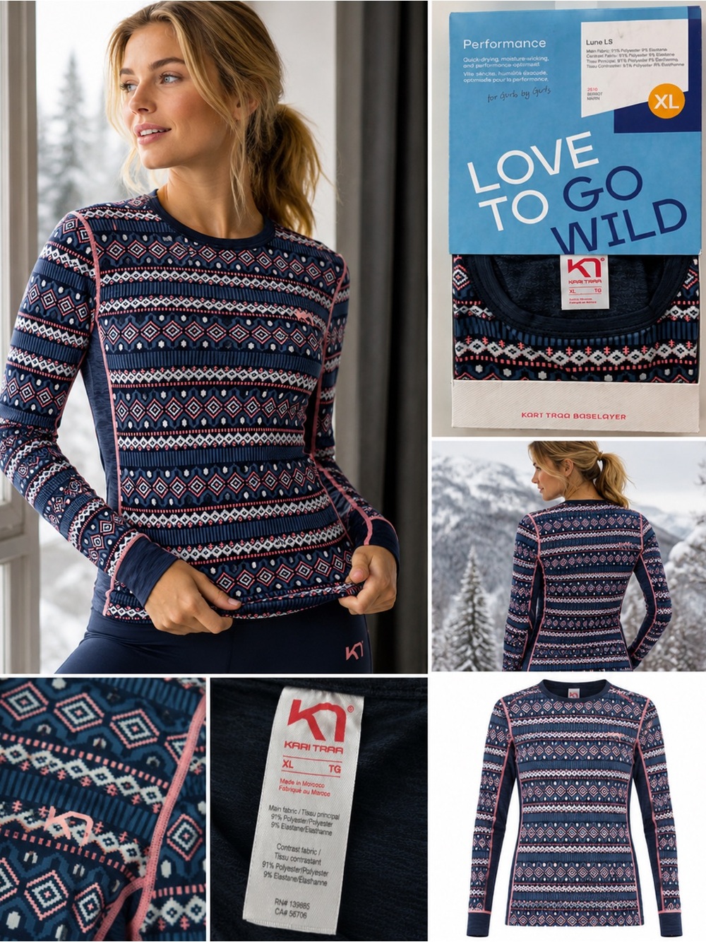 Kari Traa Teal Blue Performance Baselayer Top with Navy Accent